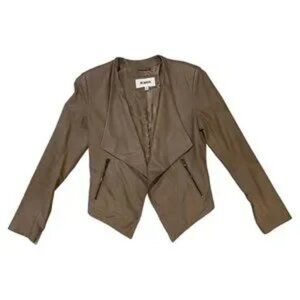 BB Dakota by Steve Madden Tan Brown Leather Draped Jacket - Moto Leather Jacket